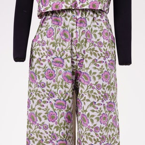 Women Cotton Linen Jumpsuit With Pockets, india Cotton Block Print Jumpsuit Overalls Free Size. Pink Floral cotton jumpsuit