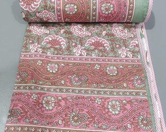 Cotton Dohar Handmade Ac Blanket Reversible Dohar Ac Comforter Indian Quilt Pink Floral Print Blanket Throw:  Free International Shipping