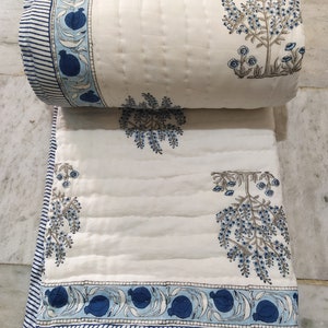 Anokhi Indian Jaipuri Block Print Quilt Printed Reversible Razai Cotton Handmade Floral Quilt, Jaipuri razai, Bedspread Comforter