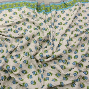 Hand Block Printed Cotton Quilt: Boho Floral Indian Bedding