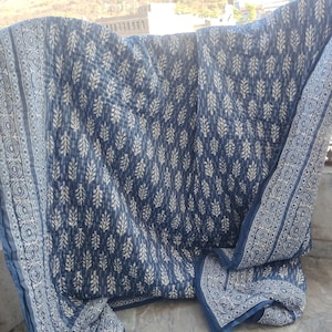Anokhi Indian Jaipuri Block Print Quilt Printed Reversible Kantha Quilt Cotton Handmade Floral Quilt, Jaipuri razai, Bedspread Comforter