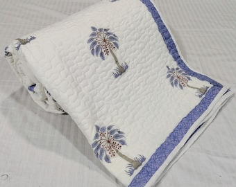 hand block print cotton quilt, washable warm quilt, king queen blanket, boho vintage  throw
