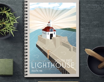 South Pier Lighthouse Retro Style Spiral, Rule-Lined Notebook