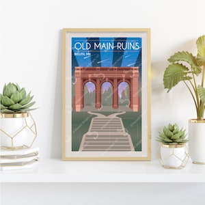 Old Main Ruins Retro Style Poster