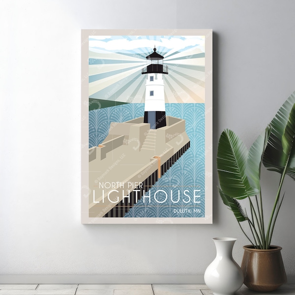North Pier Lighthouse Retro Style Canvas - 12" x 18"