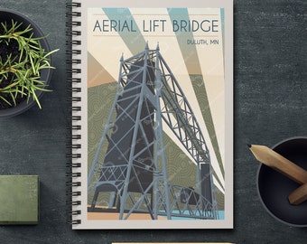 Aerial Lift Bridge Retro Style Spiral, Rule-Lined Notebook