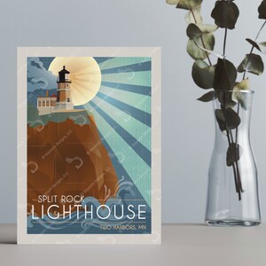 Split Rock Lighthouse Retro Style Greeting Card
