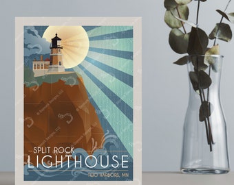Split Rock Lighthouse Retro Style Greeting Card