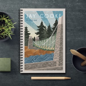 Jay Cooke Park Swinging Bridge Retro Style Spiral, Rule-Lined Notebook