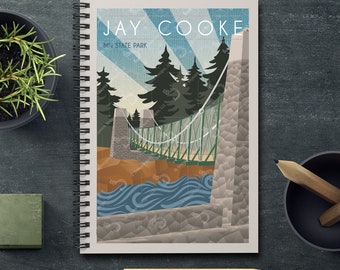 Jay Cooke Park Swinging Bridge Retro Style Spiral, Rule-Lined Notebook