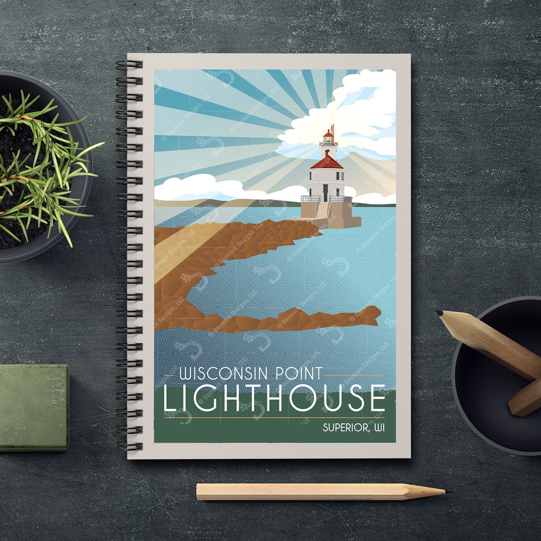 Wisconsin Point Lighthouse Retro Style Spiral, Rule-lined Notebook - Etsy