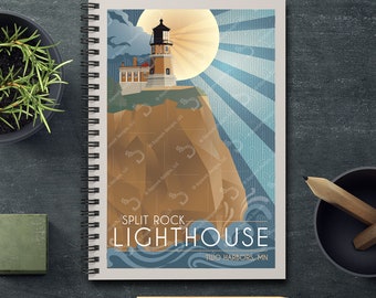 Split Rock Lighthouse Retro Style Spiral, Rule-Lined Notebook