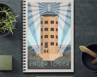 Enger Tower Retro Style Spiral, Rule-Lined Notebook