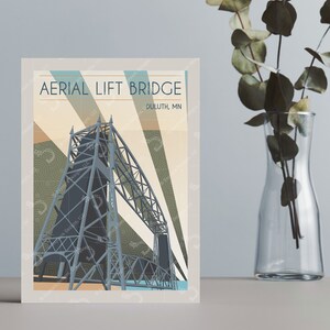 Aerial Lift Bridge Retro Style Greeting Card