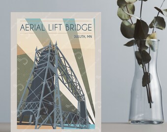 Aerial Lift Bridge Retro Style Greeting Card
