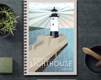 North Pier Lighthouse Retro Style Spiral, Rule-Lined Notebook