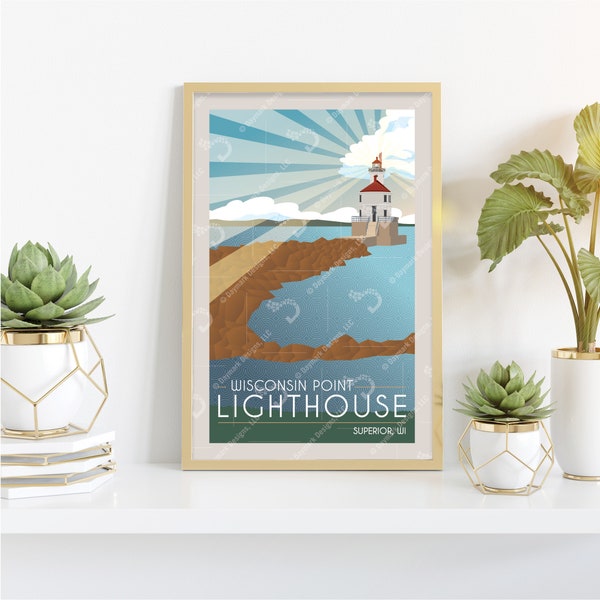 Wisconsin Point Lighthouse Retro Style Poster