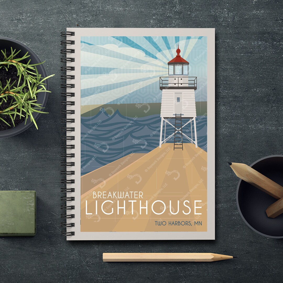 Breakwater Lighthouse Retro Style Spiral, Rule-lined Notebook - Etsy