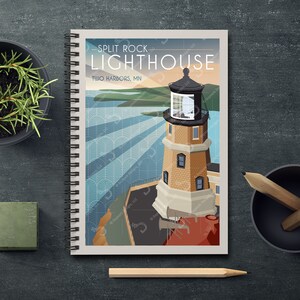 Split Rock Lighthouse South Retro Style Spiral, Rule-Lined Notebook