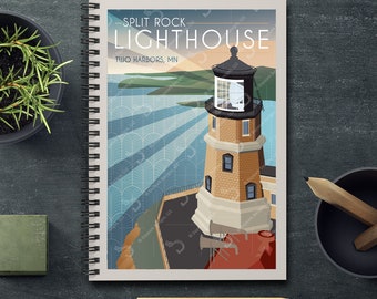 Split Rock Lighthouse South Retro Style Spiral, Rule-Lined Notebook