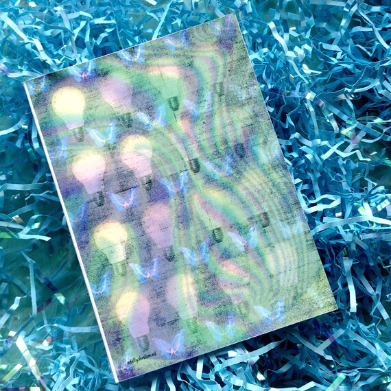 Moth And Lightbulb Holographic Color Greeting Card - Greeting Cards -  Friendship Greeting Cards 5x7 - All Occasions