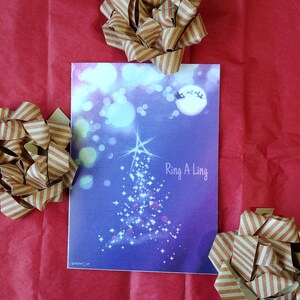Carte de sapin de Noël 5 x 7 ornements, ciel nocturne, nuages, étoiles, père Noël, lune, lumières de Noël, étoiles