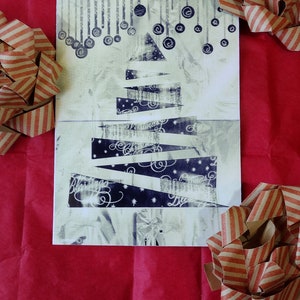 Tarjeta de árbol de Navidad 5x7 adornos, papel de regalo - Bendición de Navidad