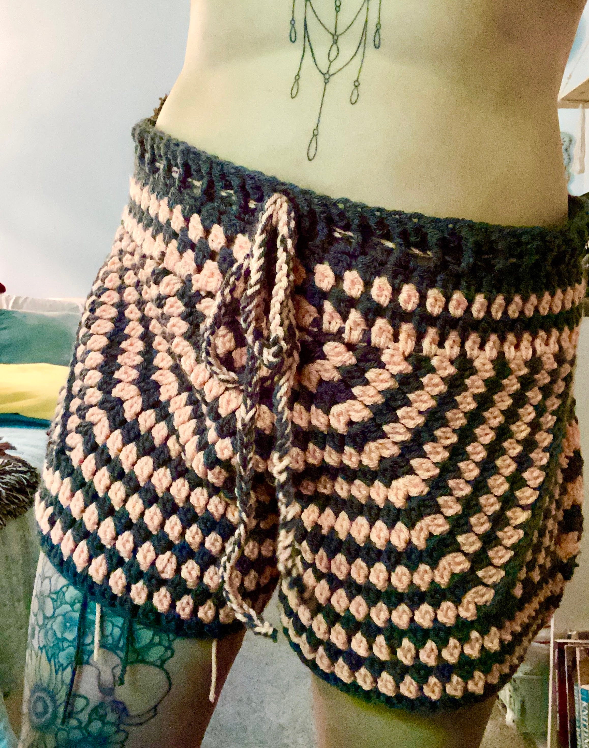 【fa.er.ie】crochet knit color shorts Hand Knit Shorts for Men, Festival Shorts Men, Summer