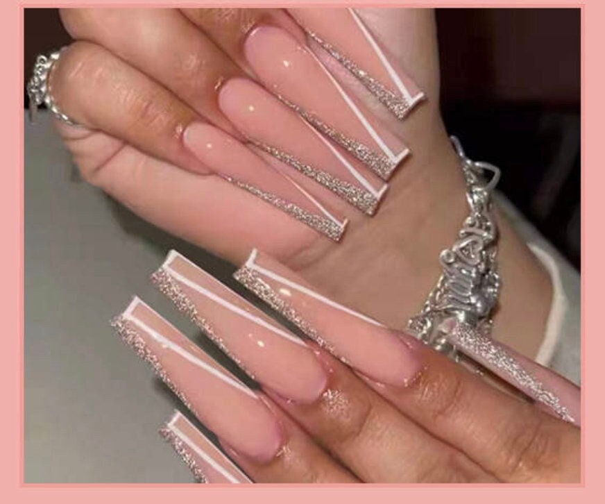 Long Press on Nails Glossy French Pink Full Cover Coffin False - Etsy