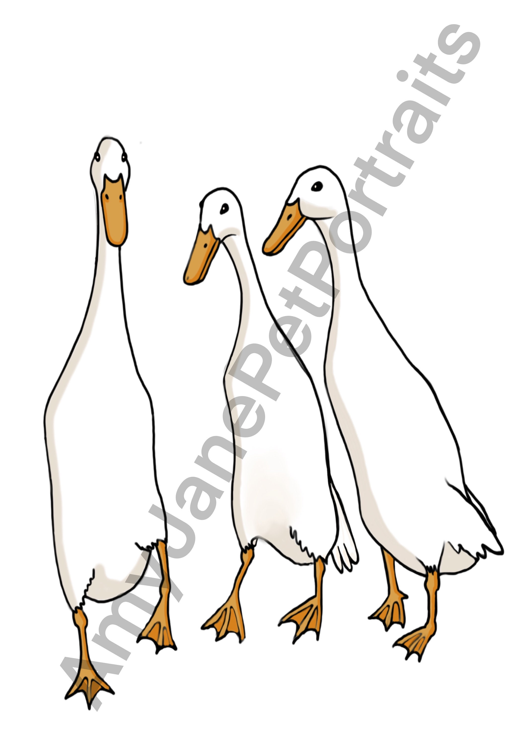 Three white indian runner ducks minimalist design art print Etsy