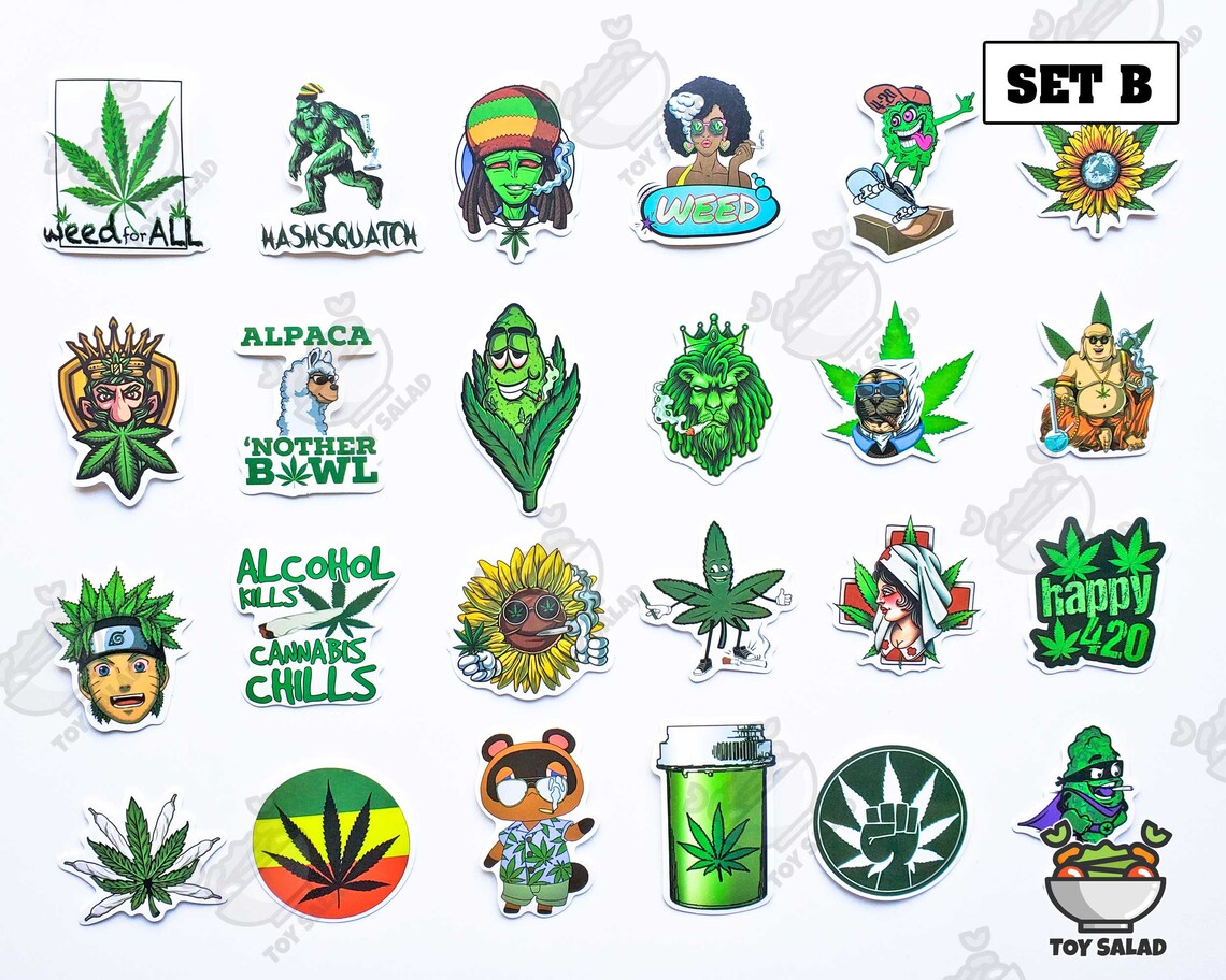 50 Pcs smoking Sticker Pack Weed Leaf Cannabis Etsy