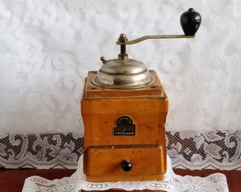 Vintage Wooden Armin Trosser French Manuel Coffee Grinder- Handle Turns Easily & Drawer Opens and Closes With Ease- See Pictures - Few Chips