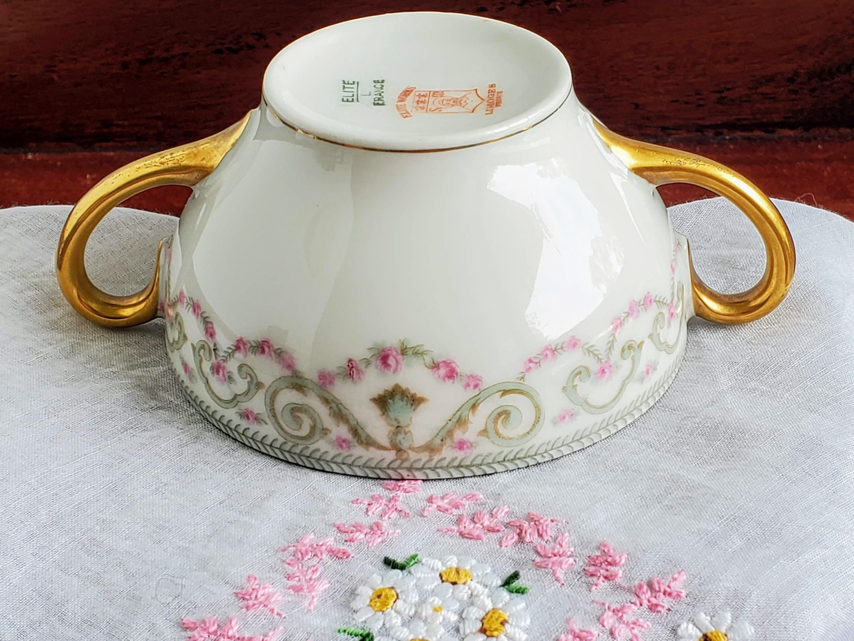 Antique Elite Works Limoges Double Handled Cup and Saucer Etsy