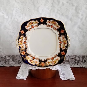 Royal Albert Crown China Unnamed Antique- Serving Tray- Cake Plate -Beautiful Flowers & Swirls- The Colors and Gold Trim in Beautiful Shape!