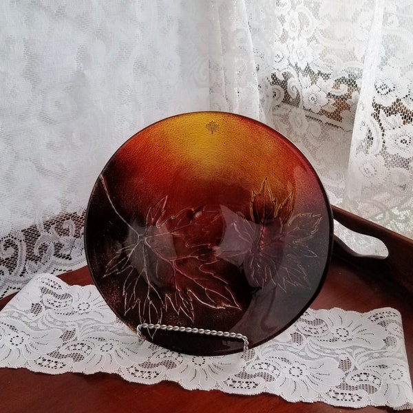 Rare Vintage Mats Jonasson -Maleras- Sweden - Swedish Crystal Glass Red Maple Leaf Bowl- Renowned Artist- A Fine Collectible Piece -Stunning