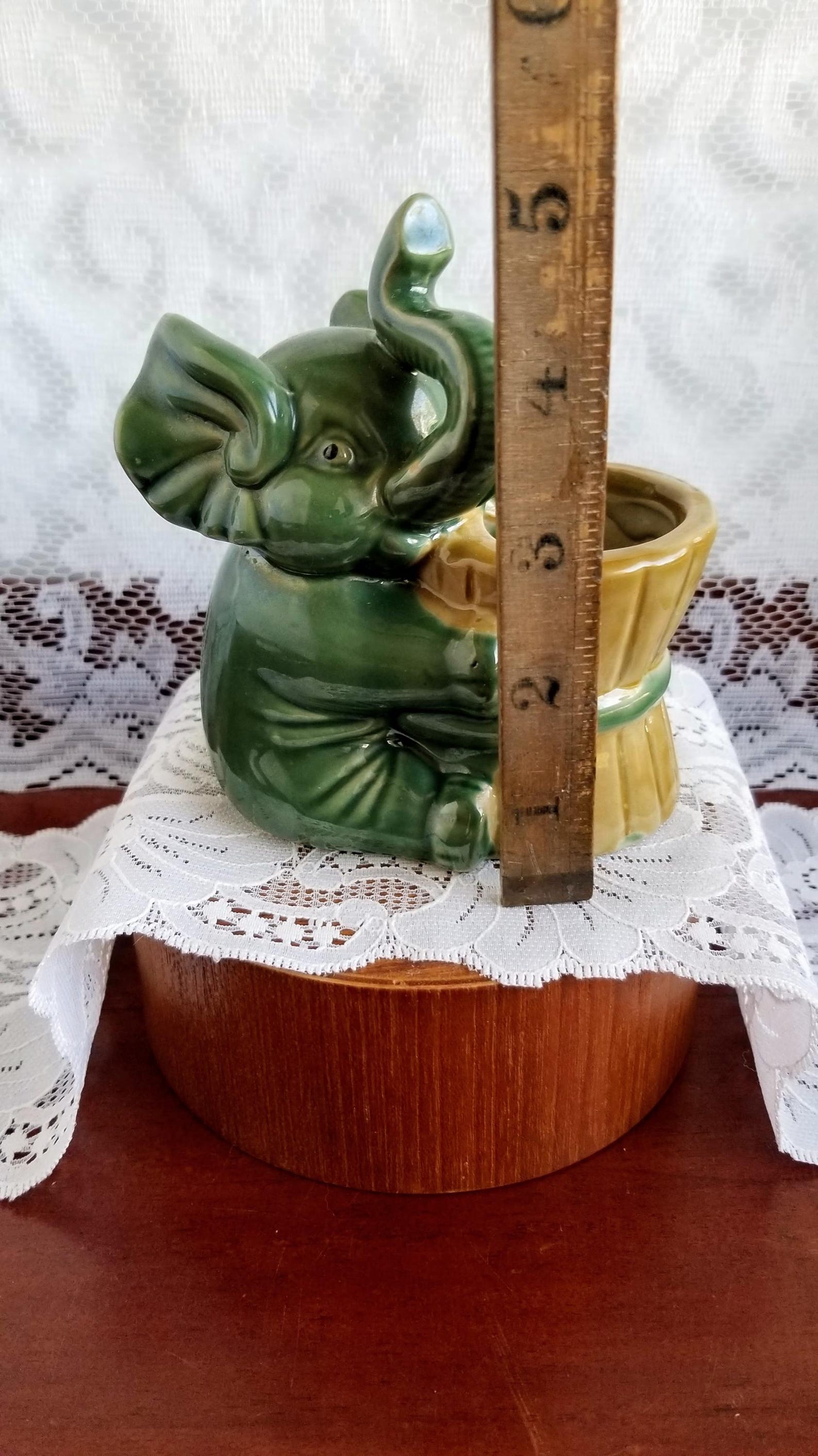 Vintage Majolica Green Ceramic Elephant Planter With Trunk Up- Elephant ...