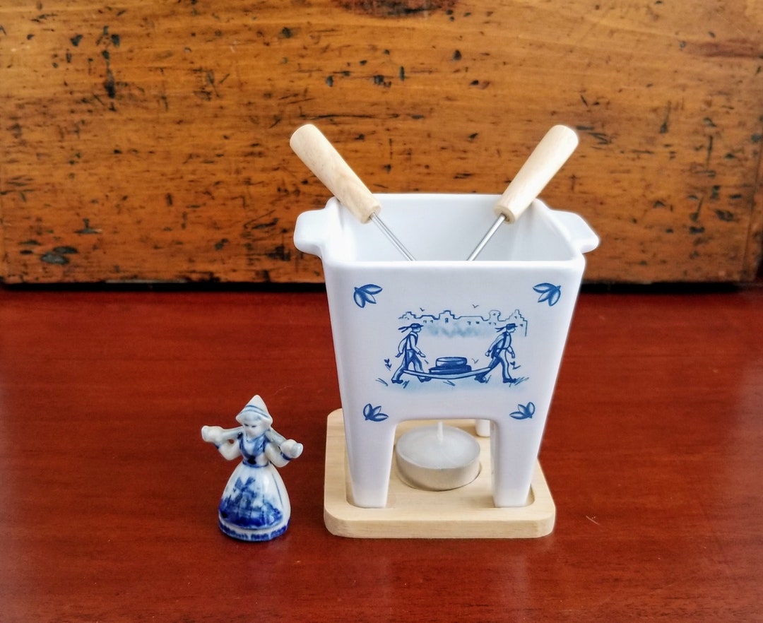 Vintage Blue Delft Tiny Cheese Fondue Made in Holland Sweet Cheese