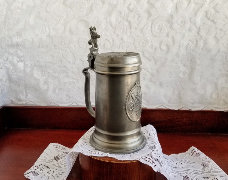 Antique Pewter Hunter Glass Amazing Condition Deer Head Etsy
