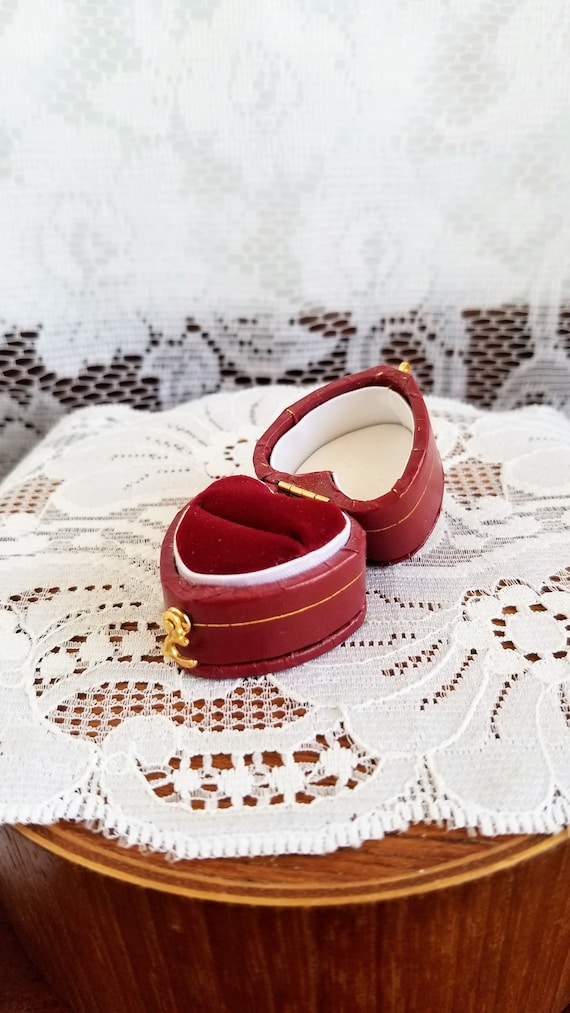 Vintage Red Leather Heart Shaped Ring Box -This on