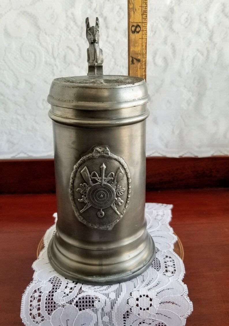 Antique Pewter Hunter Glass Amazing Condition Deer Head Etsy