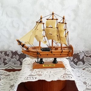 Vintage Model Ship for Nautical Decor-The Hermione -Model -6 inches wide by 6 1/2 inches tall -Natural Colors -Looks to be In Amazing Shape!