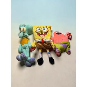 Vintage Ty Beanie Babies Plush SpongeBob Set - SpongeBob Patrick Squidward 2004