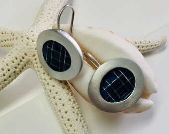 Silver earrings with blue enamel. Lightweight silver earrings with blue or brown enamel. 925 Sterling Silver.