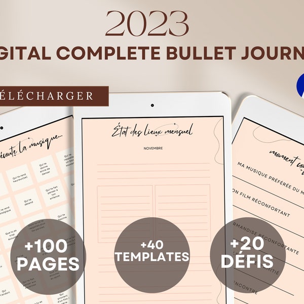 Digital Bullet Journal 2023 FR - Notes Journal, Digital Journal Planner, Goodnotes journal, Planner 2023 Français