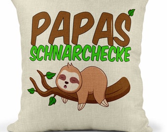 Papas Schnarchecke – Geschenk Kissenbezug mit Füllung / Natur (Leinen-Optik)