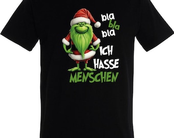 Ich hasse Menschen Grinch Christmas T-Shirt SPRÜCHE LUSTIG TOP Lustiges Unisex Weihnachts Shirt von Shirtbunker