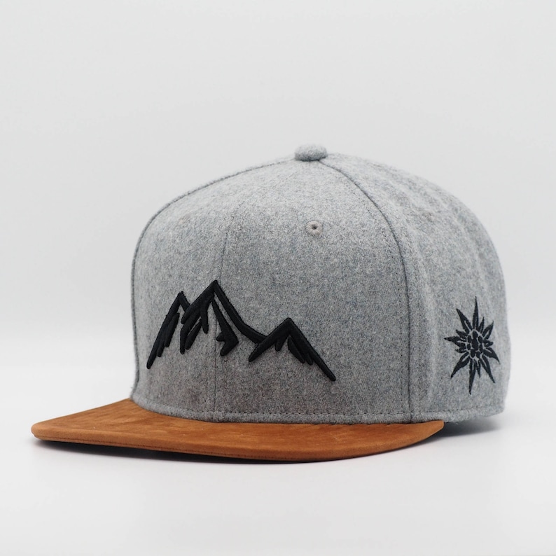 Bergstoff Bergspitzen Snapback Cap Allgäu Bavarian Wandern Edelweiß Cap Allgaeuer Trachten Basecap verstellbar Bild 2