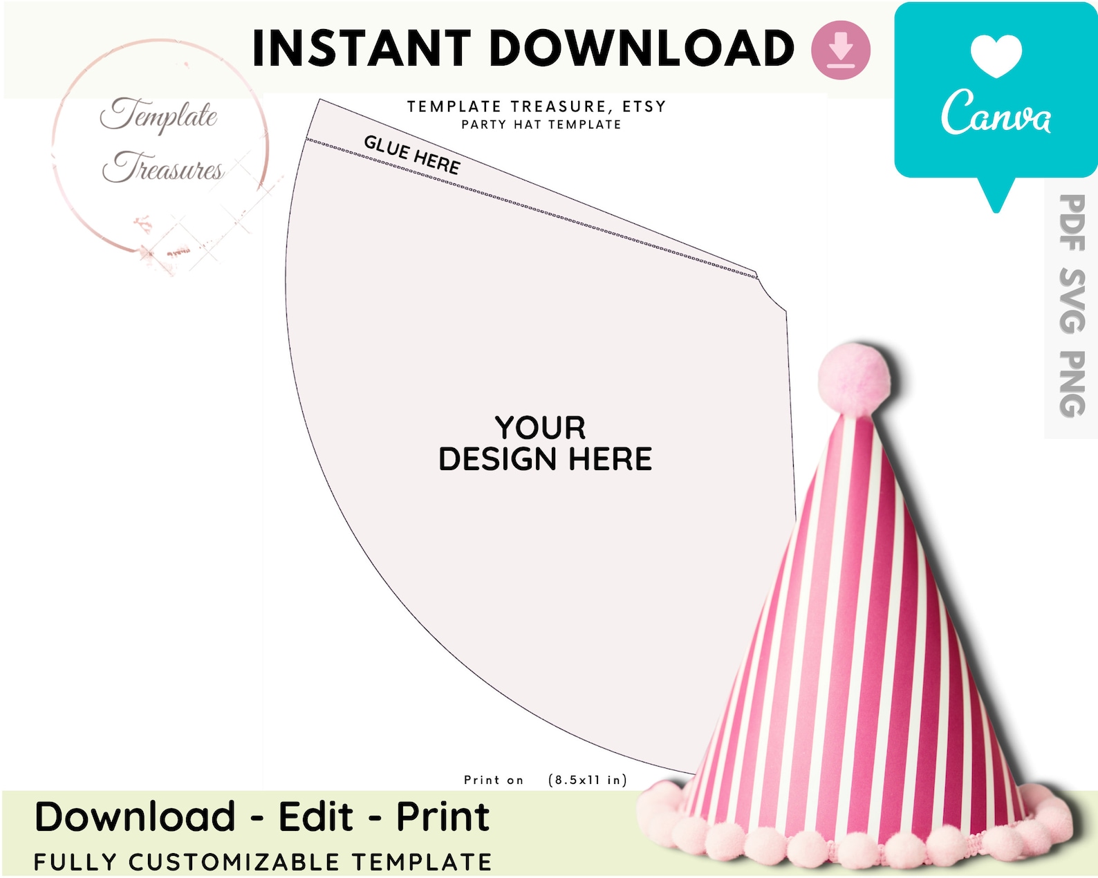 party-hat-template-birthday-hat-template-cone-hat-paper-etsy