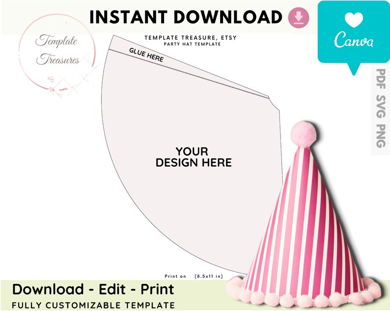 Party Hat Template Birthday Hat Template Cone Hat Paper | Etsy