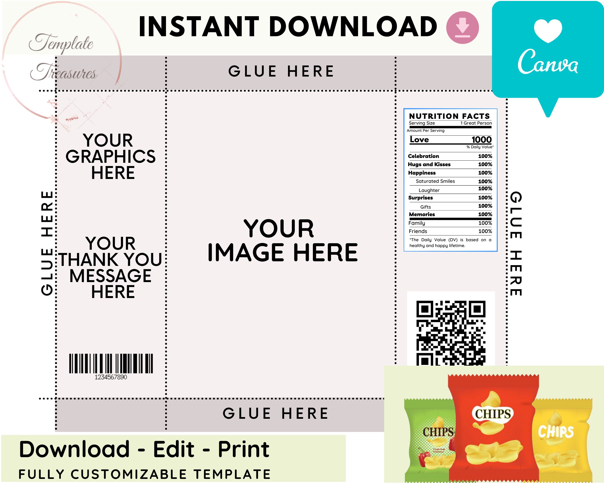 Chip bag template instant download Chip bag template Chip | Etsy